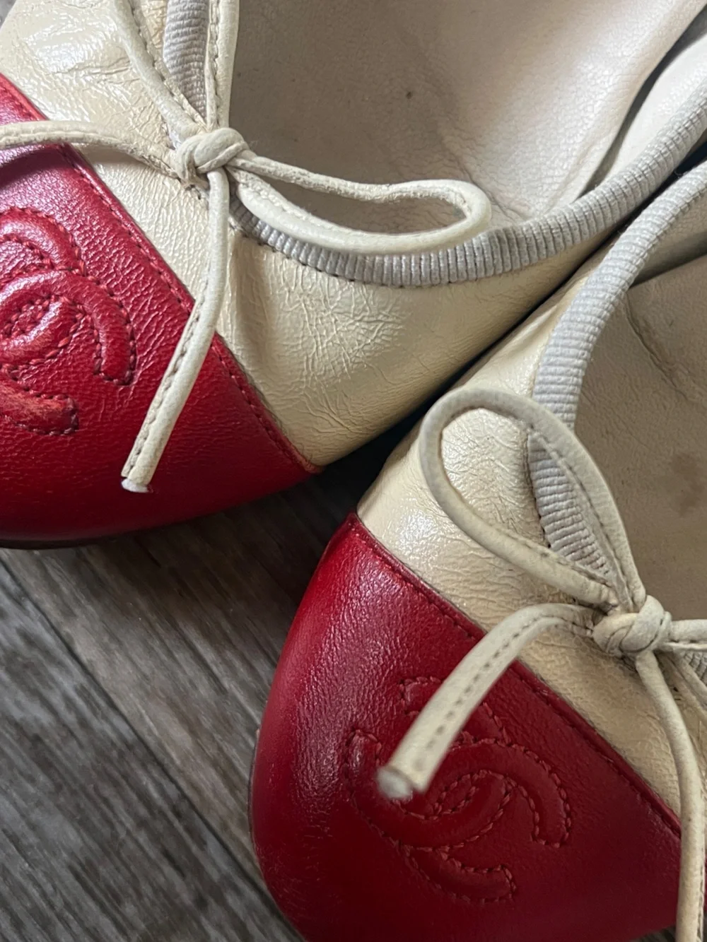 Chanel Red Cap Toe Ballet Flats in Beige